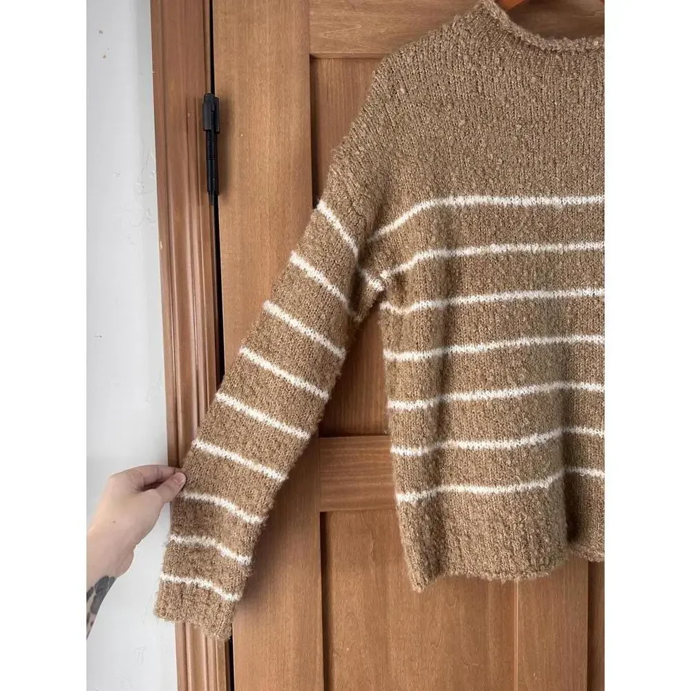 NWOT J.Crew Bouclé Striped Rollneck Sweater Wool/Alpaca Camel Neutral Women’s XS